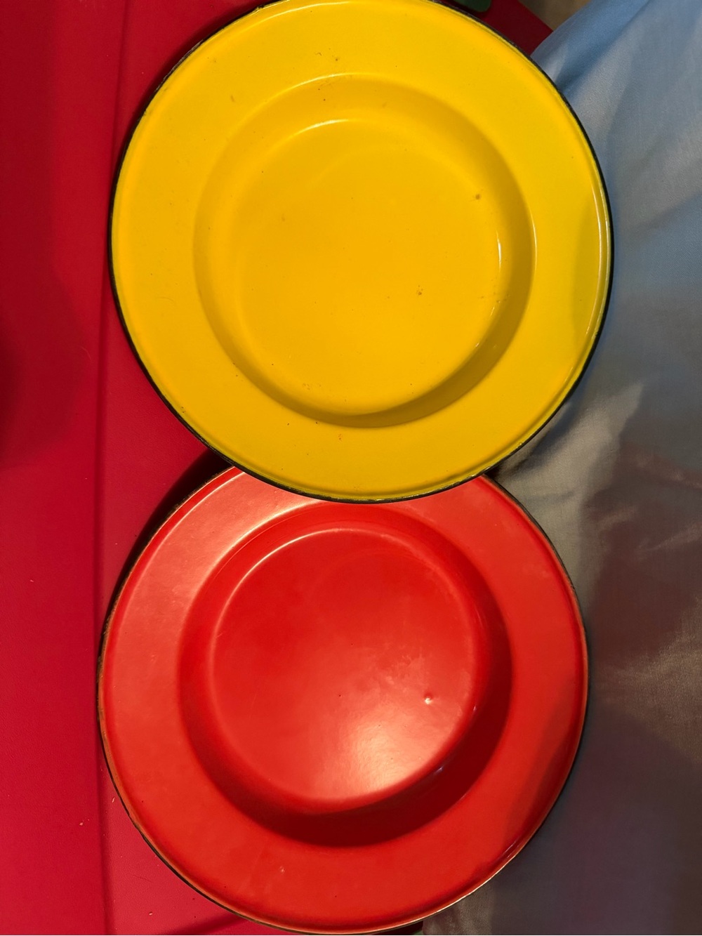 Yellow and Red Enamel Plate Set - Bright Dinnerware